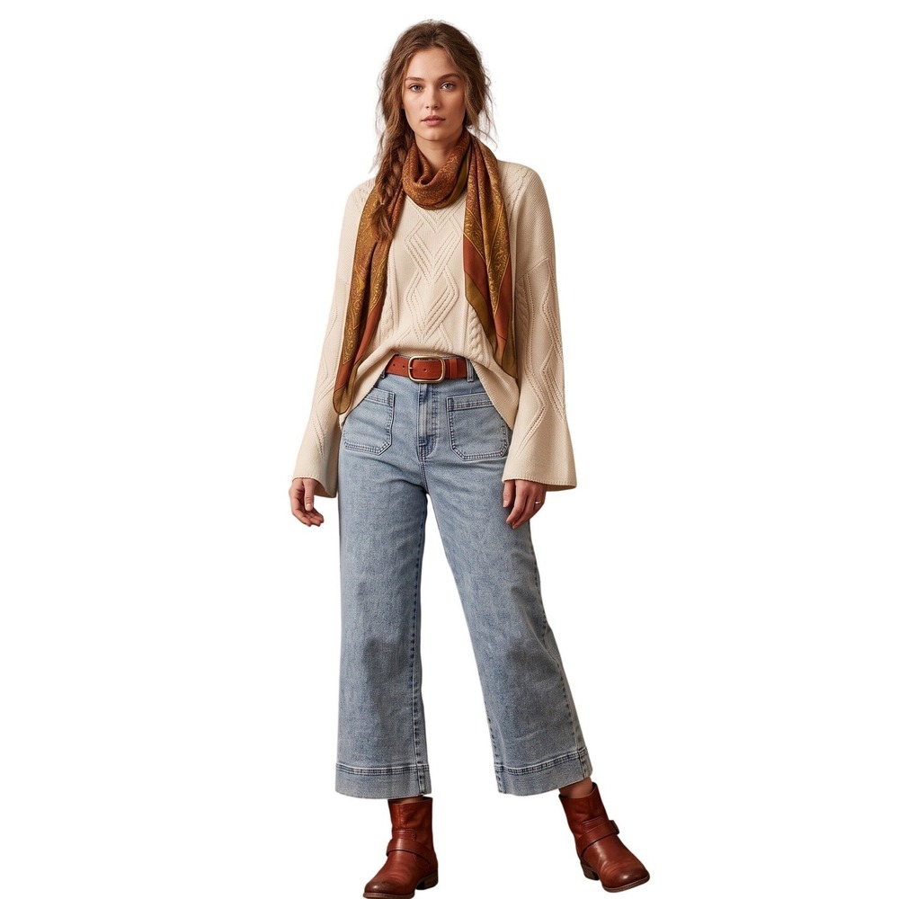 HABITAT CLOTHES To Live In Wide Leg Crop Jeans Women's Size 14 Boho Granola NWT